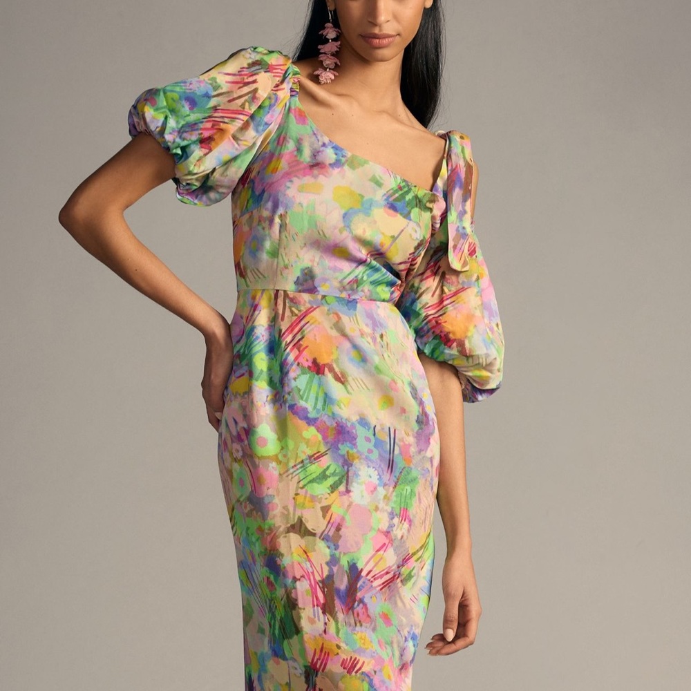 Plenty by Tracy Reese x Anthropologie One Shoulder Puff Sleeve Dress